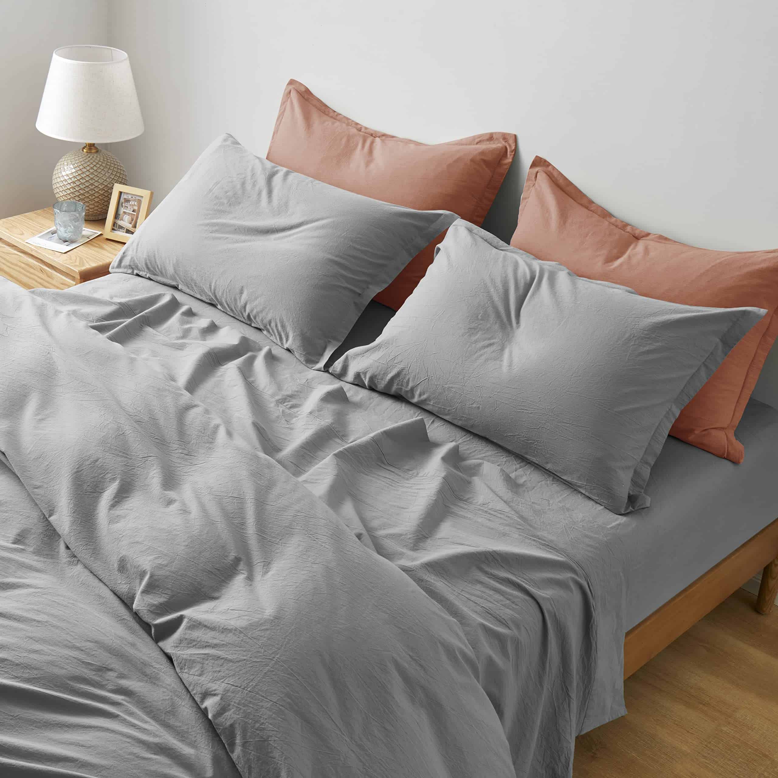 Juego de sábana ajustable de chambray de -Gris