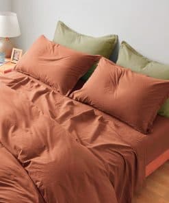 Juego de sábanas ajustables de algodón lavado -Rust