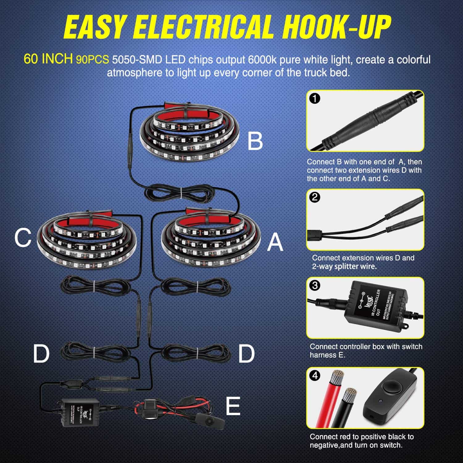 Kit de 3 Tiras de Luces para Cama de Camión de 60 Pulgadas - Imagen 7