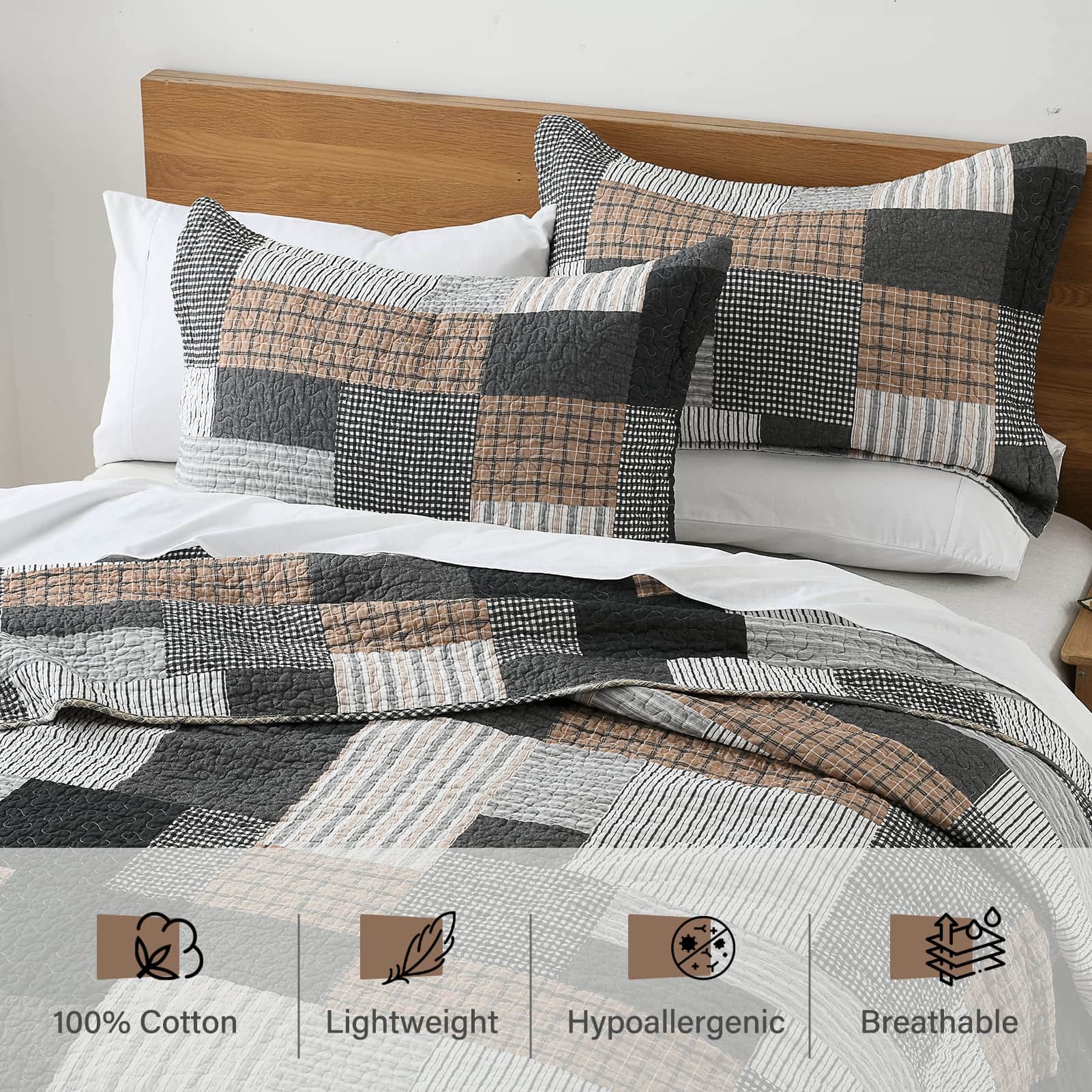 Colcha King Size PERHOM - 100% Algodón Ligero - Cuadros de - Imagen 5