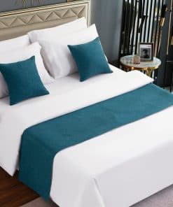 AMBERIS Cama Corredor Azul, Imitación Lino Decorativo