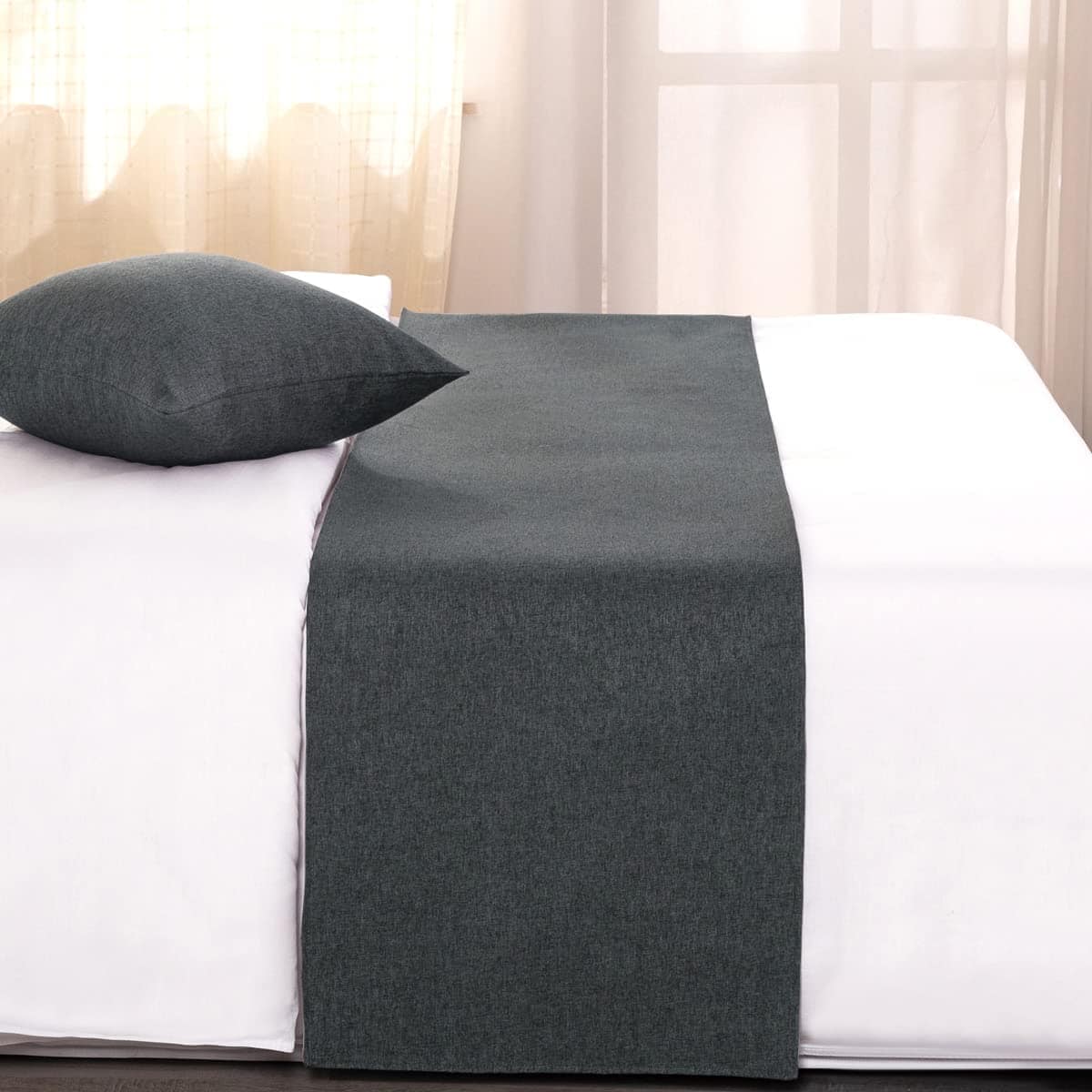 Cubrecama AMBERIS Gris Oscuro, Imitación de Lino Decorativo - Imagen 3