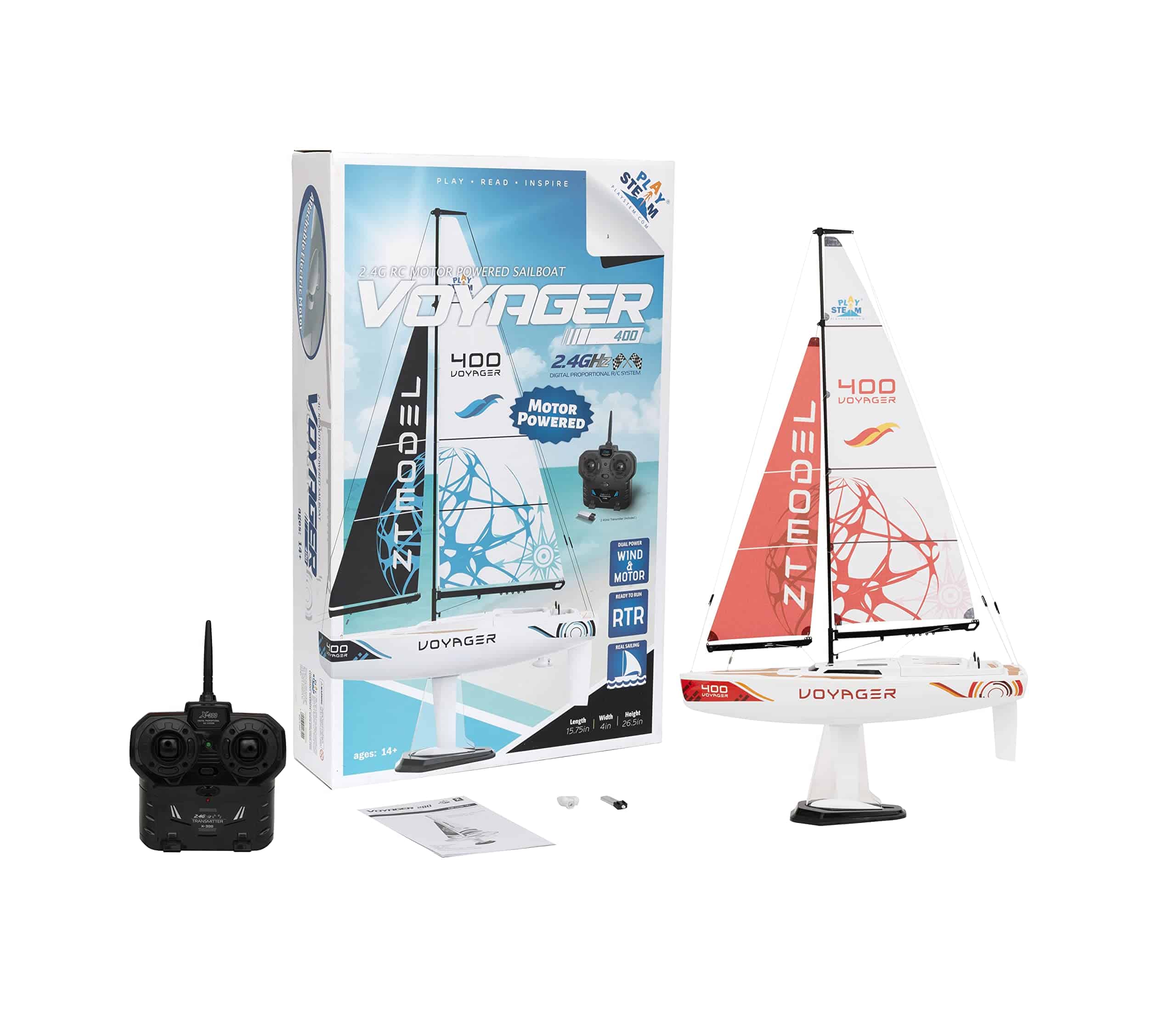 PLAYSTEAM Voyager400 Velero a Motor RC de 2.4GHz en Rojo -