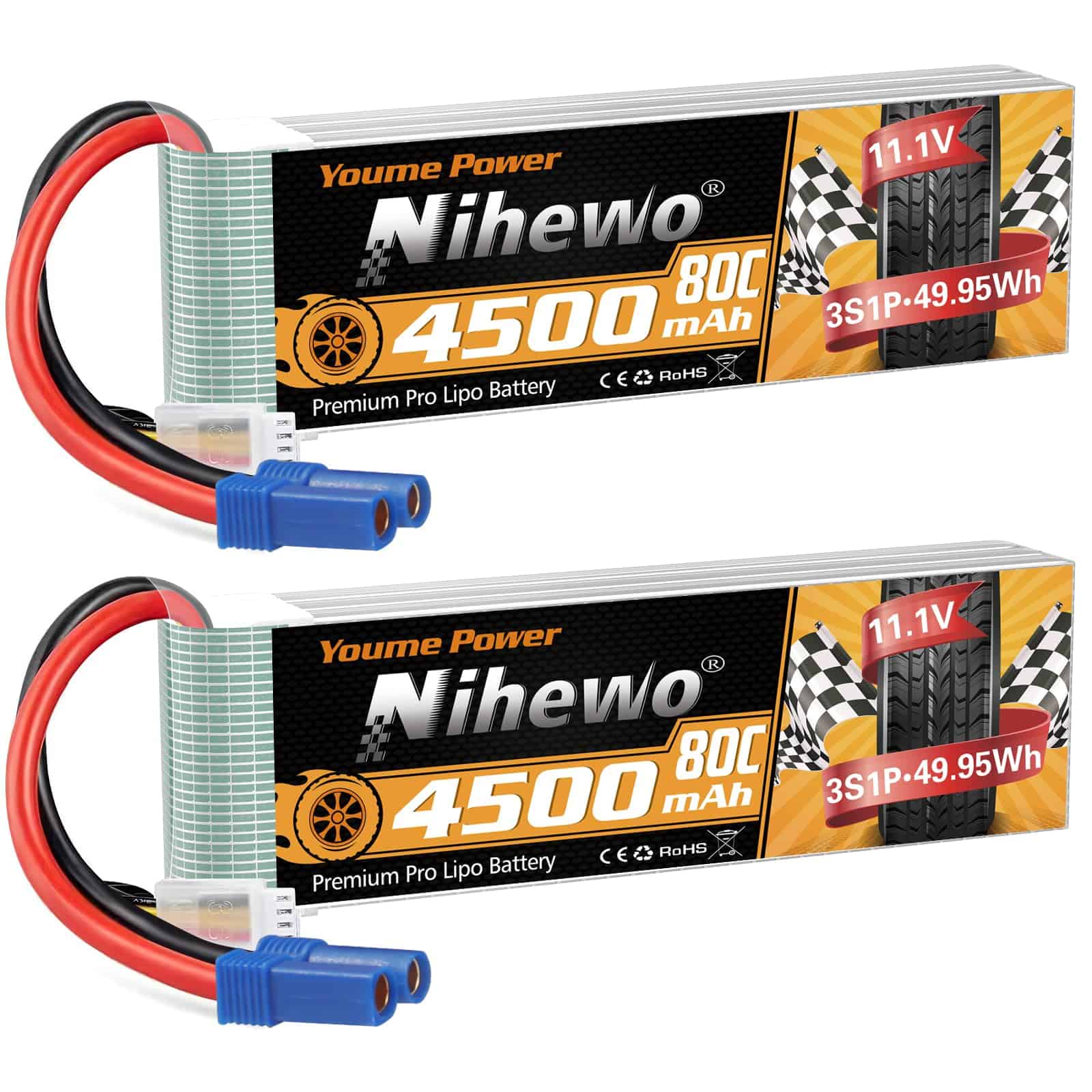 Paquete de 2 baterías de Litio de 11.1V 4500mAh 80C con