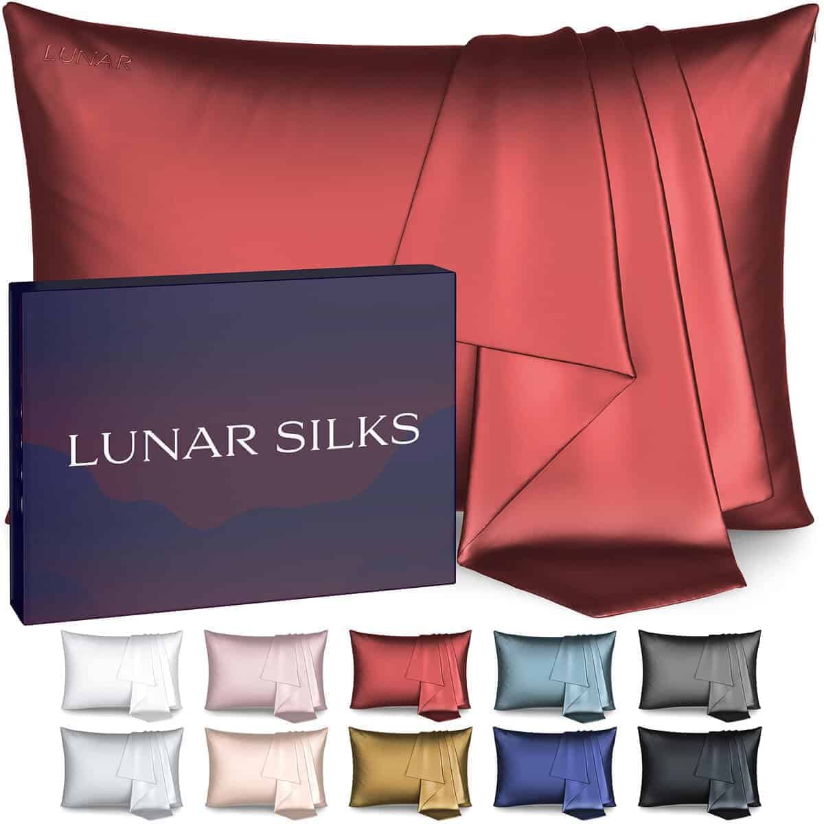 Funda de Almohada de Seda Lunar, Grado más -Rojo Malbec