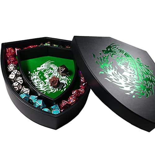Fantasydice Shield Dice Tray Green Fire Dragon con Tapa y - Imagen 7