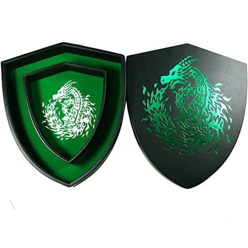 Fantasydice Shield Dice Tray Green Fire Dragon con Tapa y