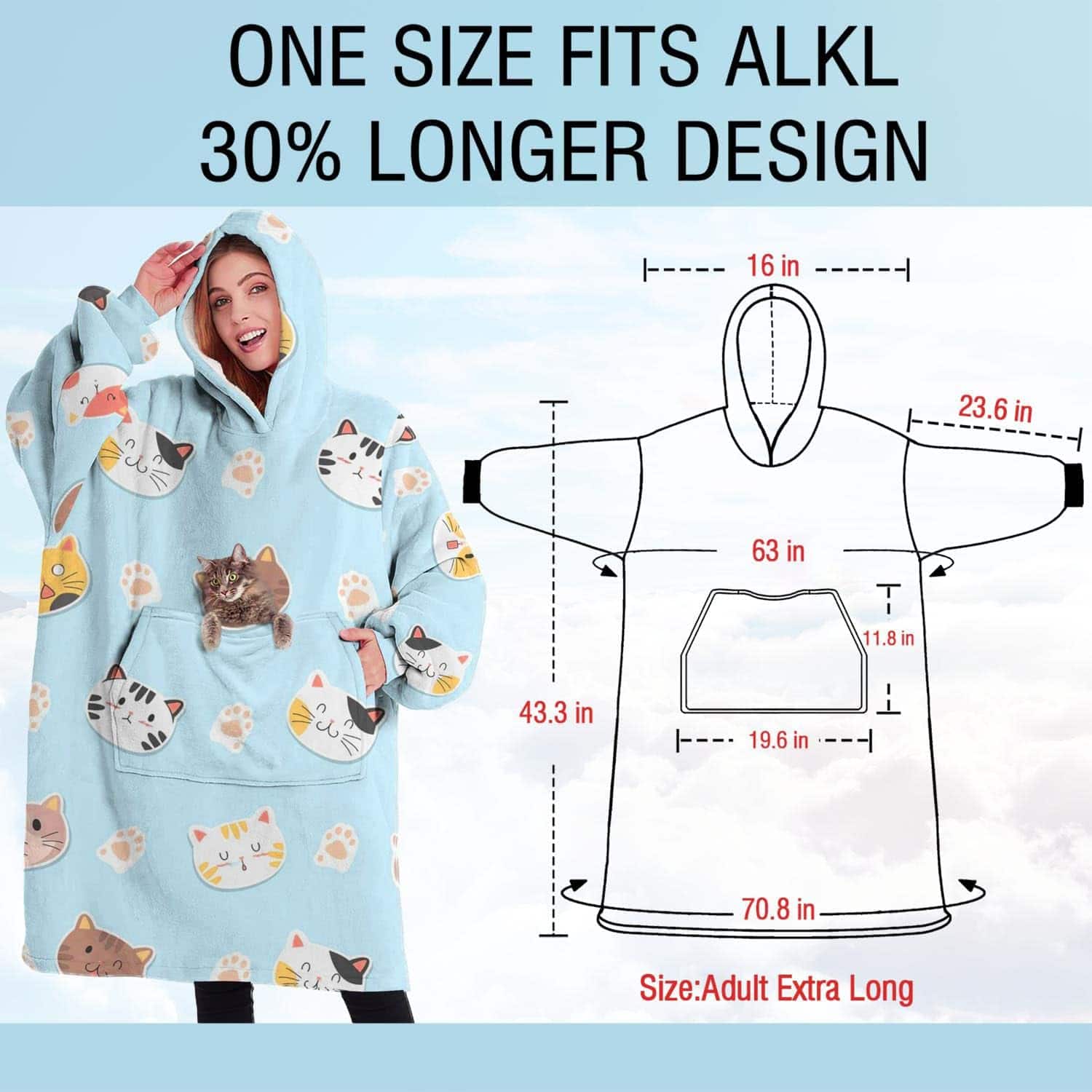 Manta de Gato Lindo Azul Touchbetter, Manta Sherpa con - Imagen 7