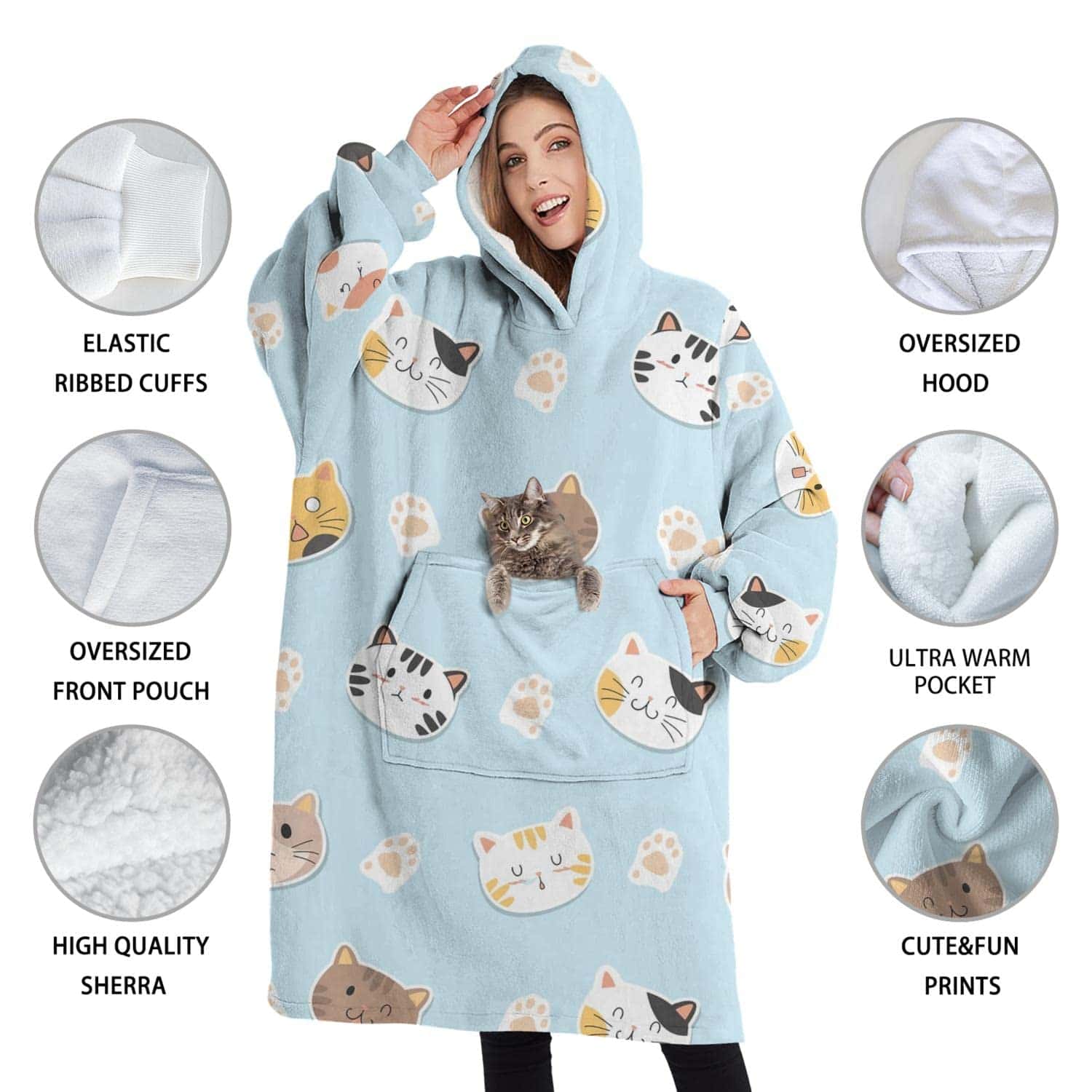 Manta de Gato Lindo Azul Touchbetter, Manta Sherpa con - Imagen 8