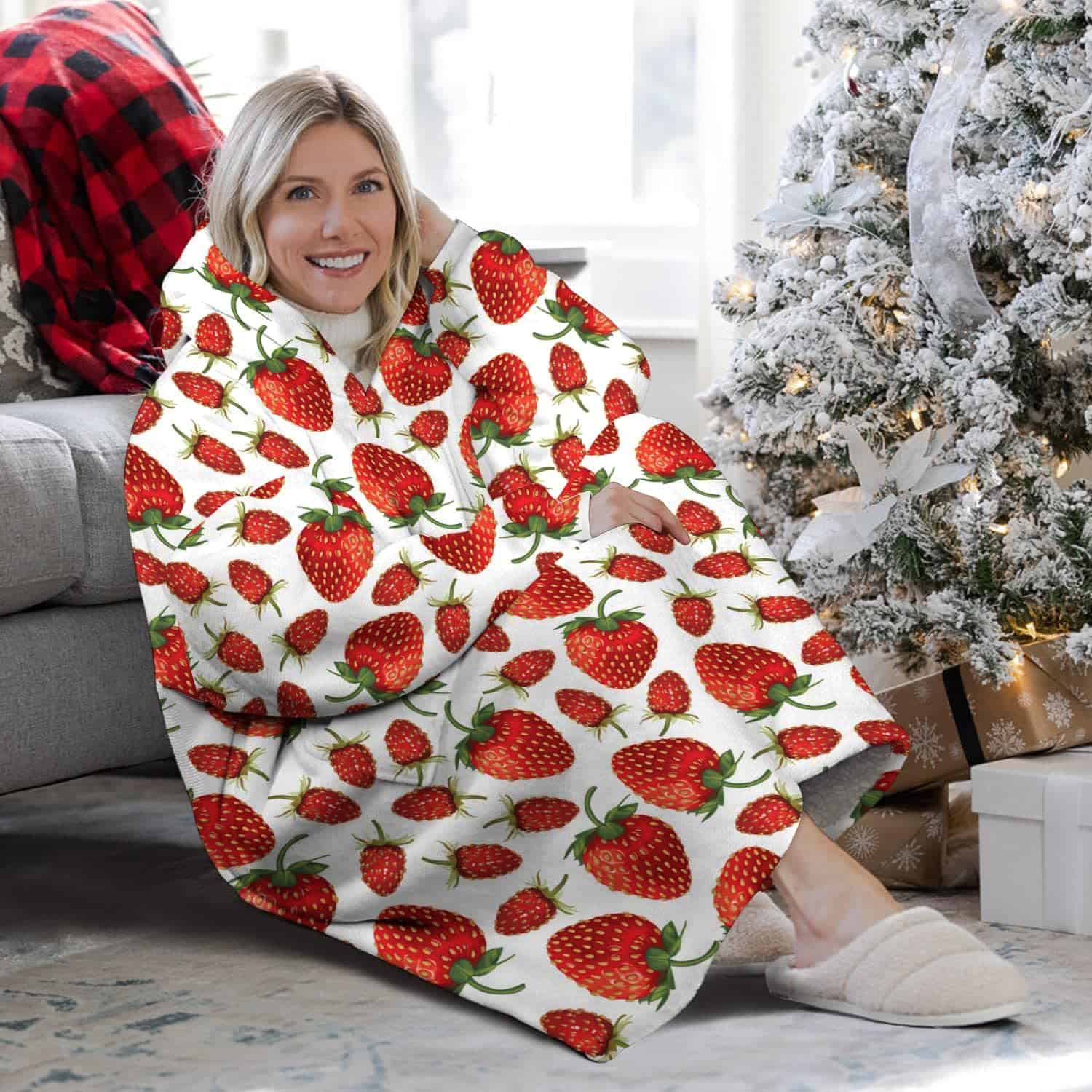 Manta con Capucha de Fresa, Wearable de Gran Tamaño - Imagen 4