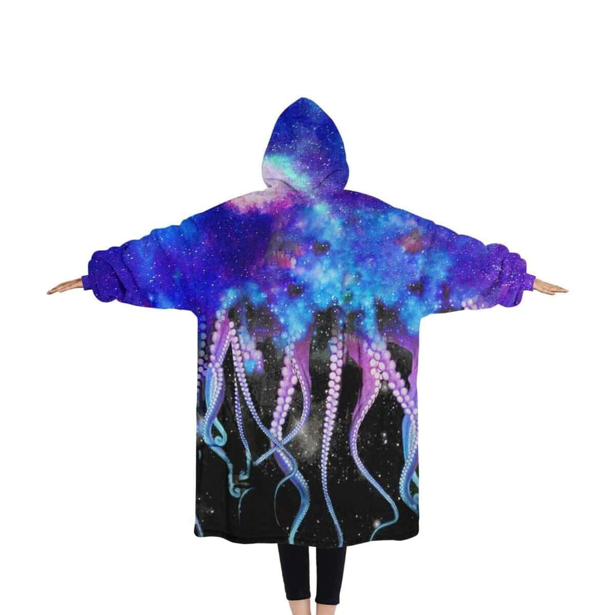 Manta con capucha de Sherpa con diseño de pulpo estrellado, - Imagen 3