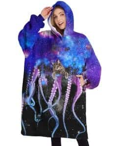 Manta con capucha de Sherpa con diseño de pulpo estrellado,