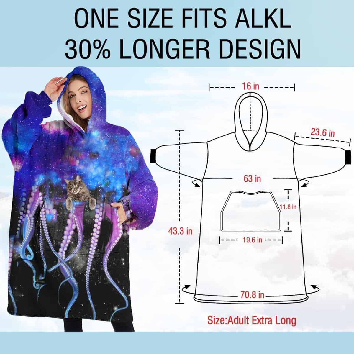 Manta con capucha de Sherpa con diseño de pulpo estrellado, - Imagen 7