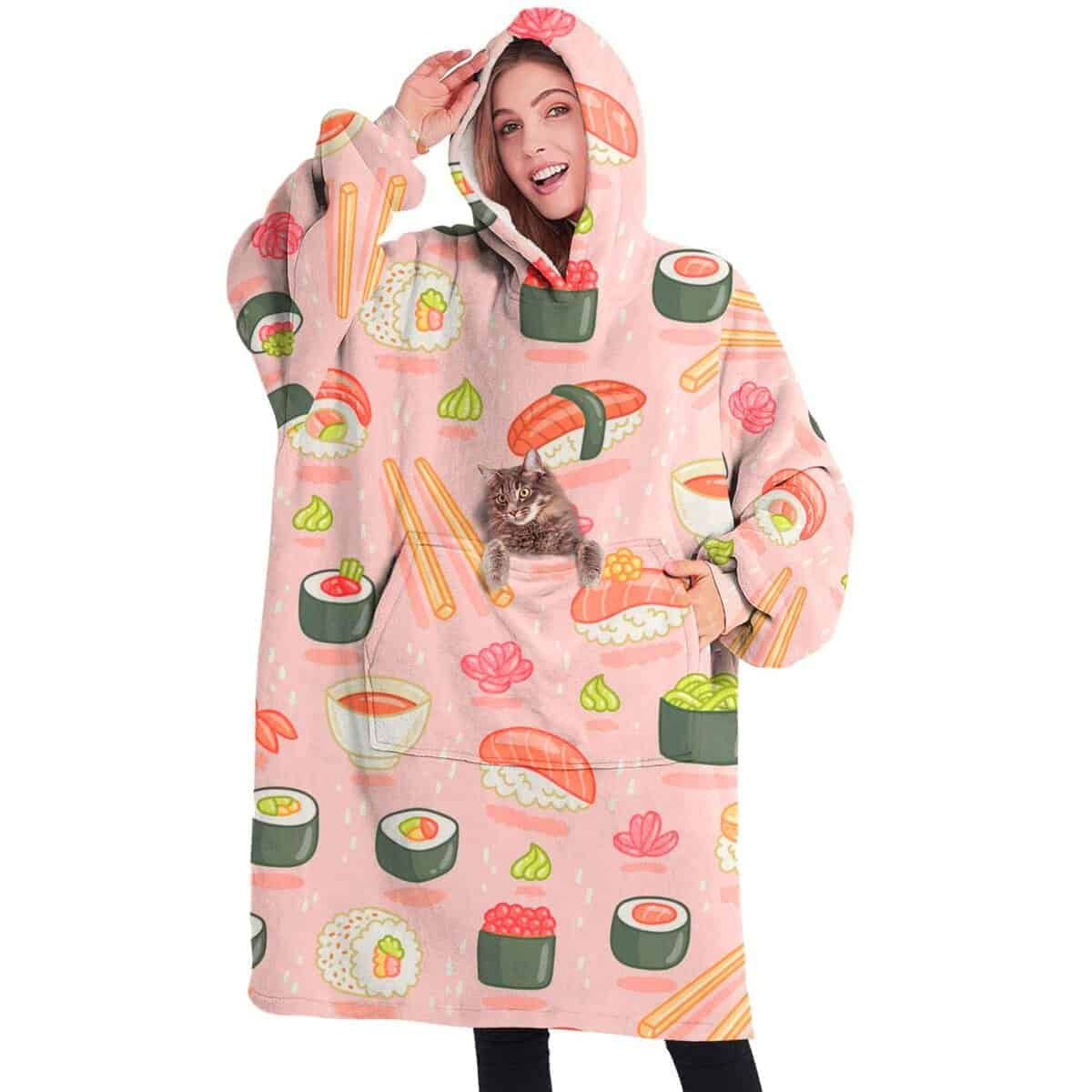 Manta con capucha para sushi y rolls, Manta Wearable de