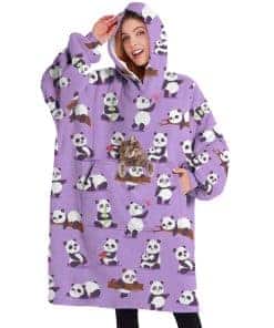 Manta de Bambú Púrpura con Panda, Manta con Capucha y