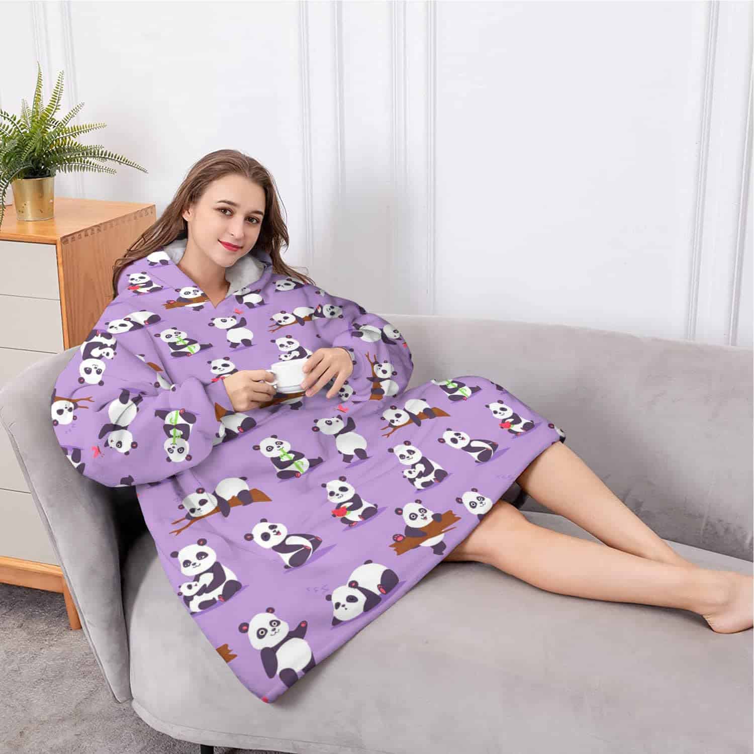 Manta de Bambú Púrpura con Panda, Manta con Capucha y - Imagen 5