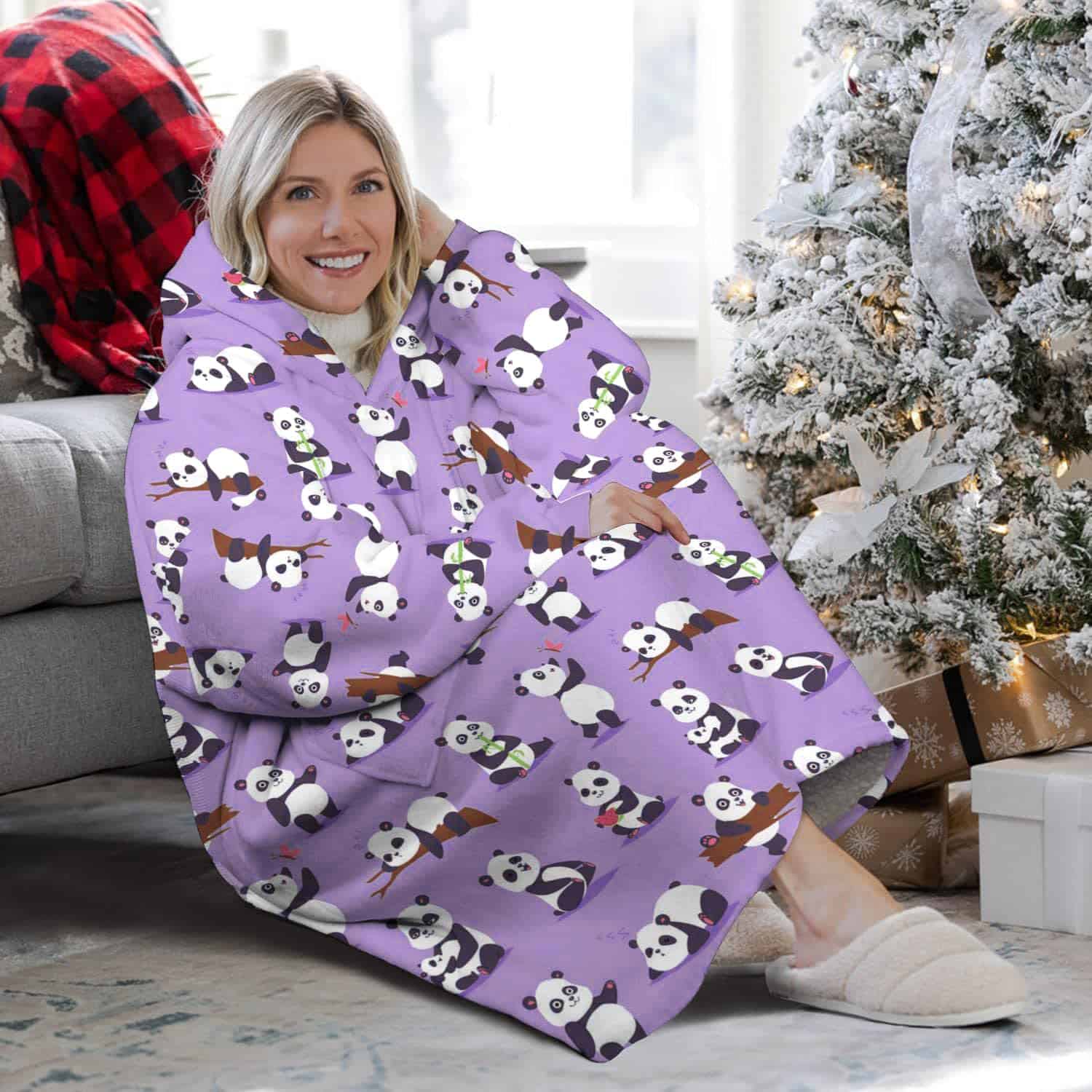 Manta de Bambú Púrpura con Panda, Manta con Capucha y - Imagen 4