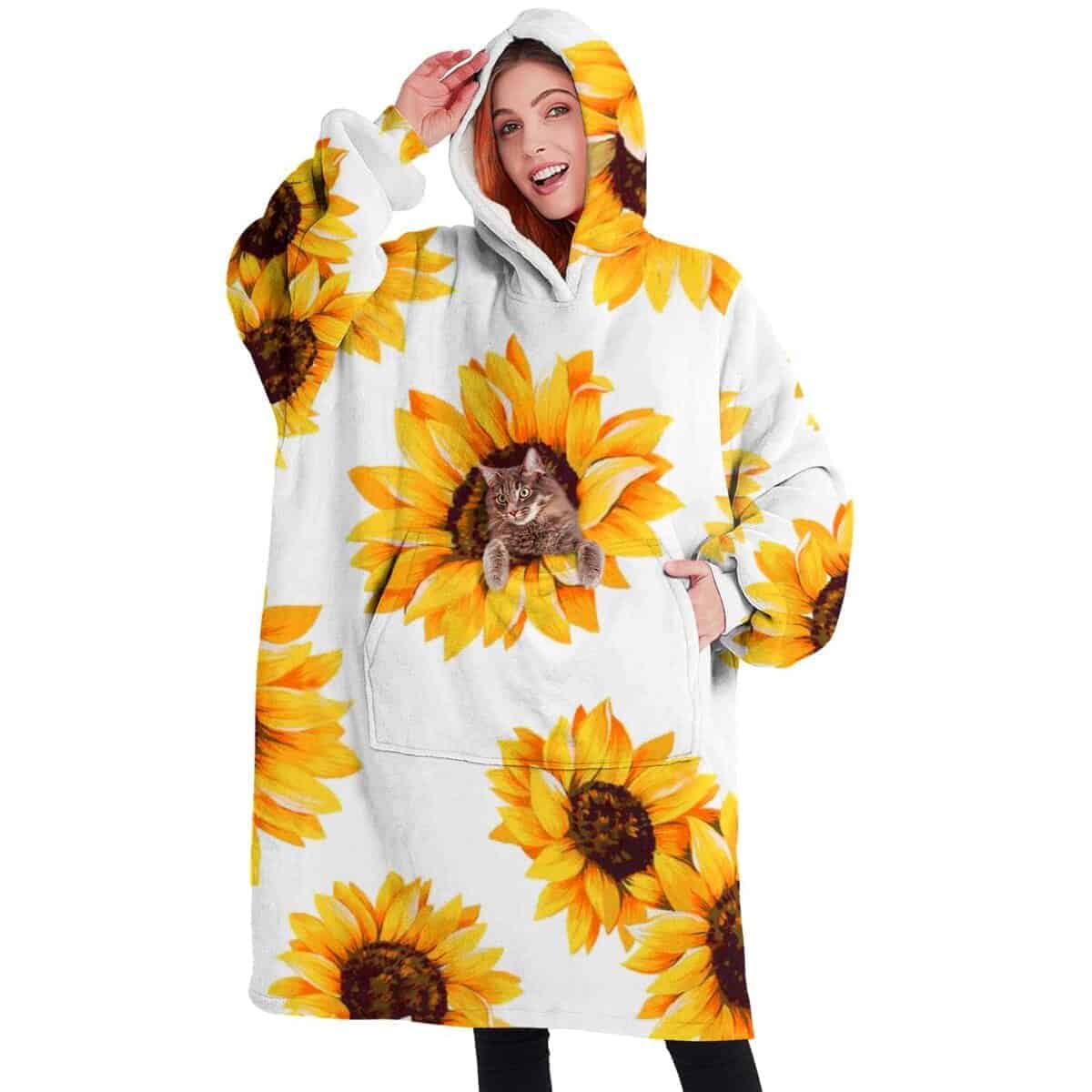 Manta con capucha de girasol linda y gigante, manta sherpa