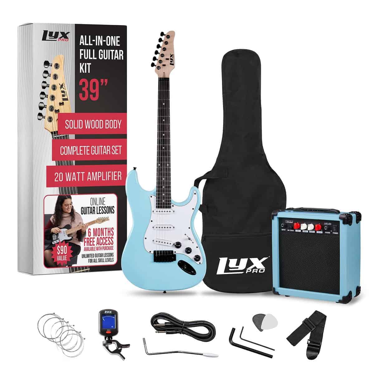 Kit de Guitarra Eléctrica LyxPro de 39 -Azul Retro