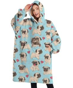 Manta con Capucha de Sherpa Diseño Pugs Adorables, Manta