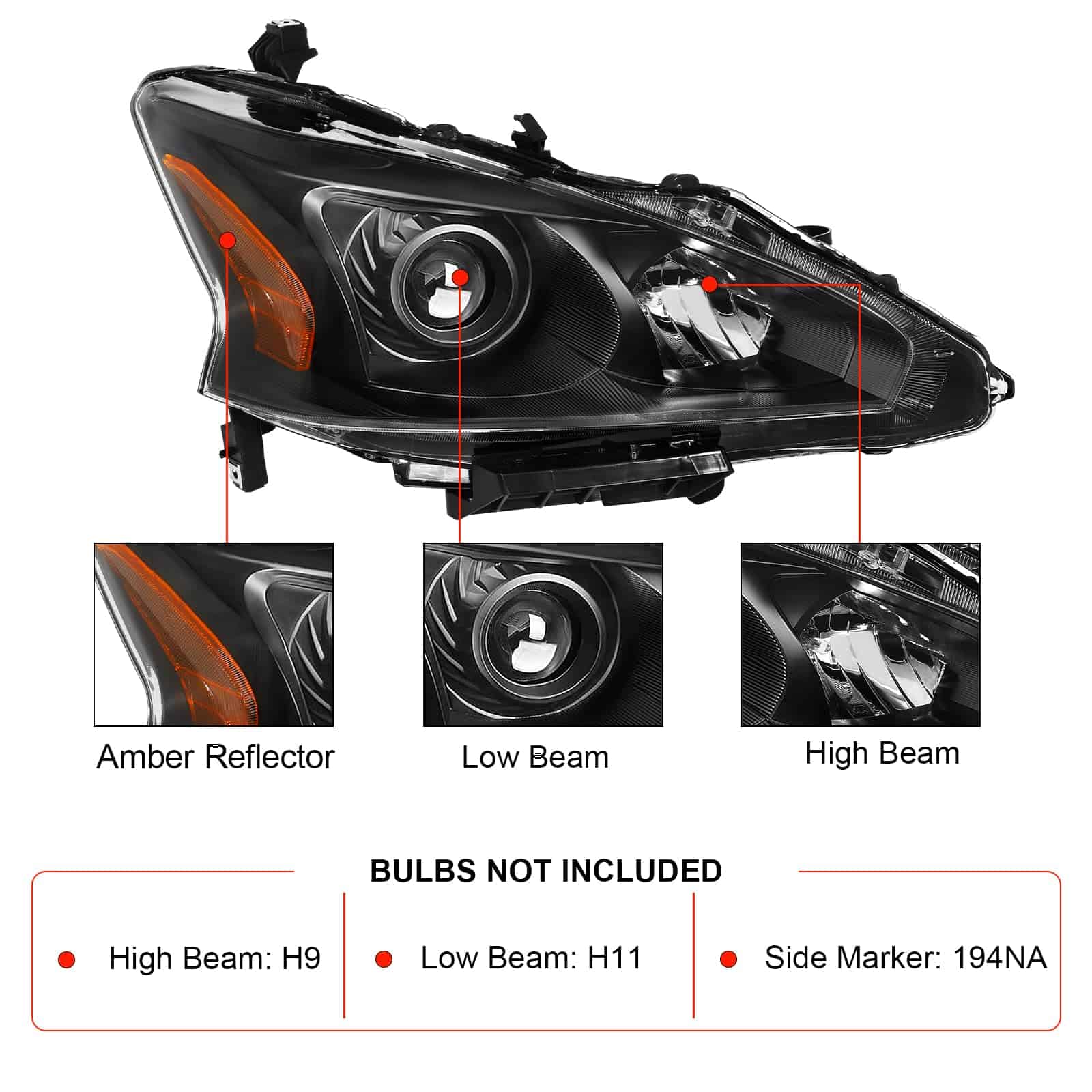 Ensamblaje de Faros ALZIRIA Compatible con -Negro con Reflec - Imagen 6