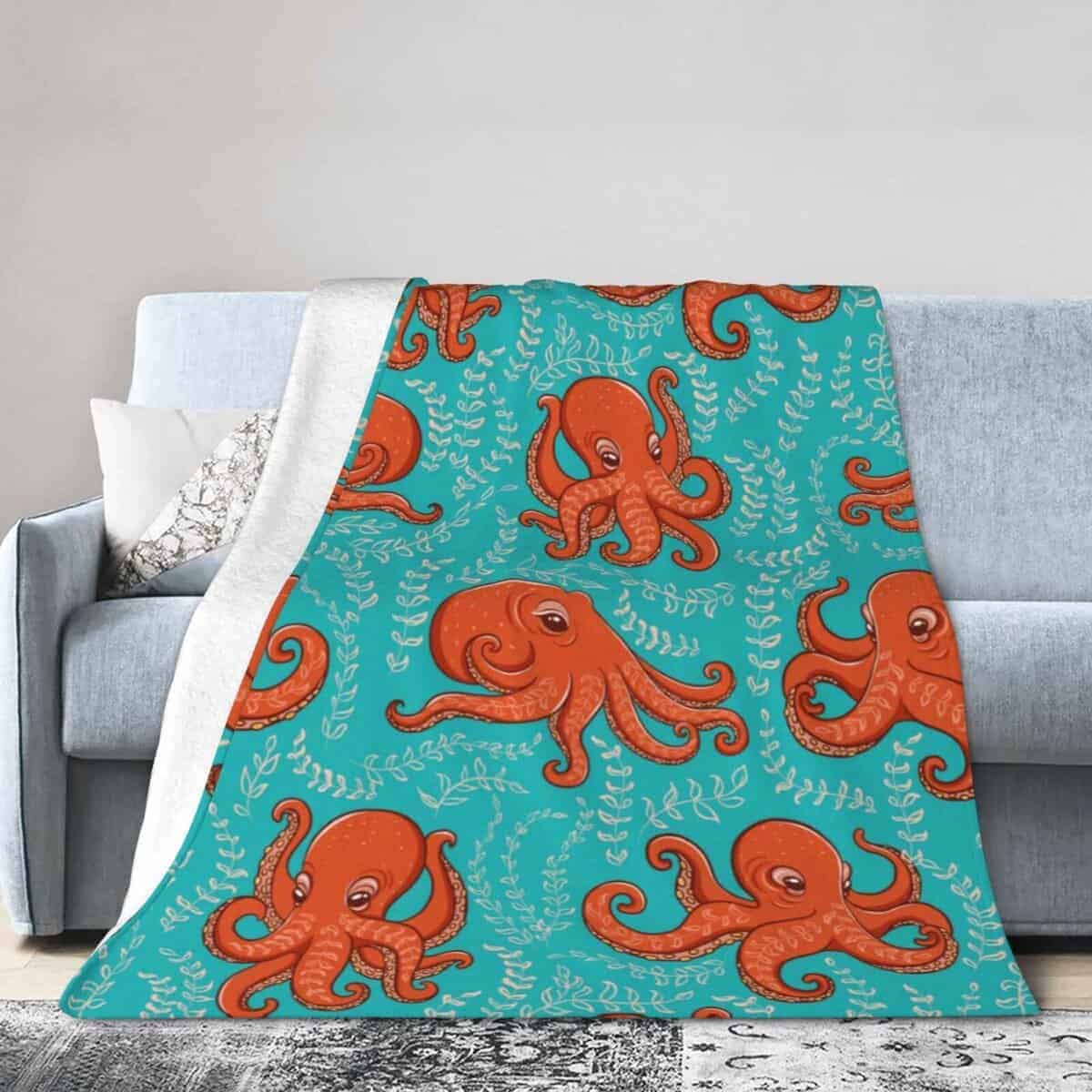 Manta de Cobija Suave Octopus Naranja para Cama Sofá
