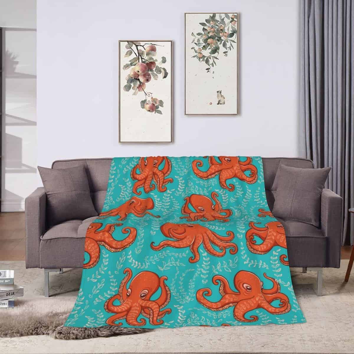Manta de Cobija Suave Octopus Naranja para Cama Sofá - Imagen 6