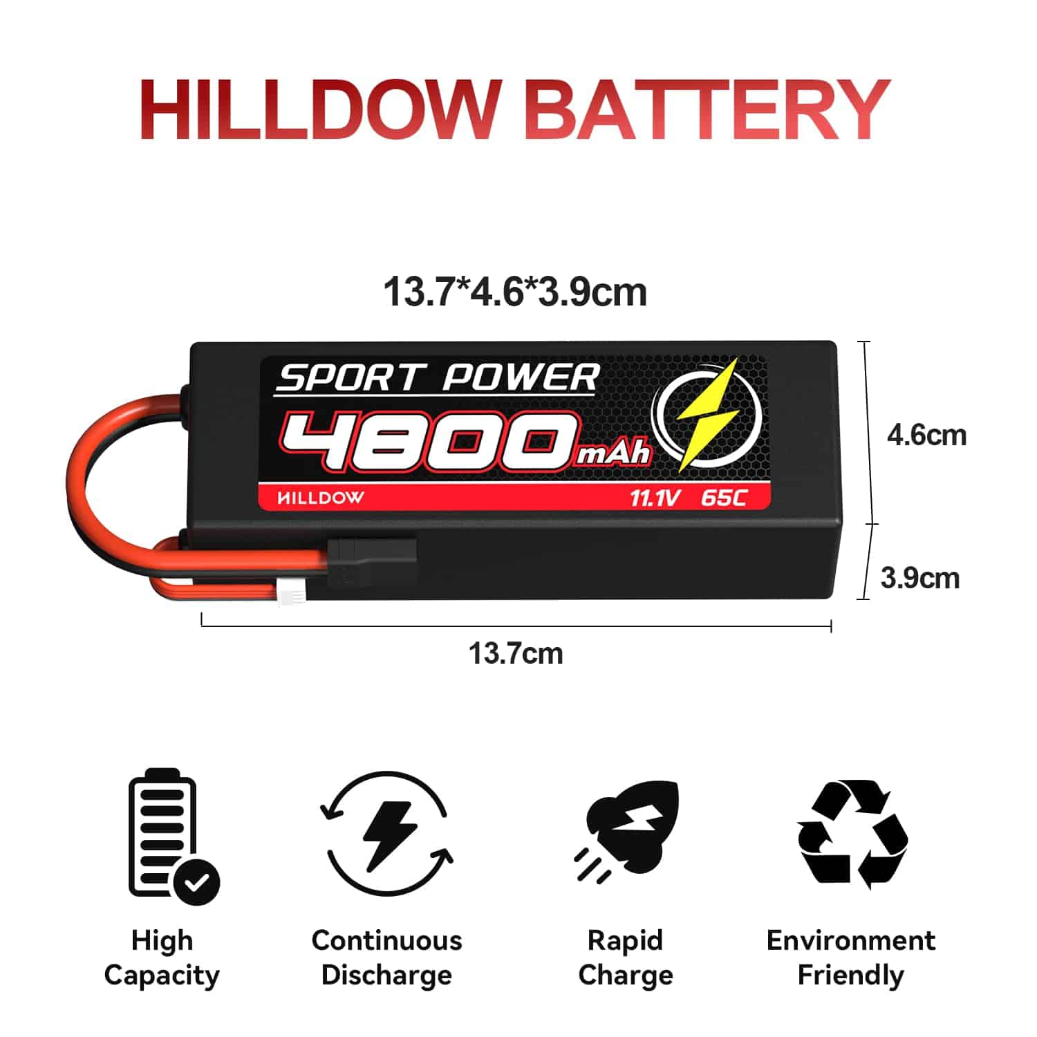Batería Lipo Hilldow 11.1V 3S 65C 4800mAh Baterías - Imagen 5