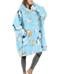 Manta con Capucha de Gran Tamaño Estampada de Gato