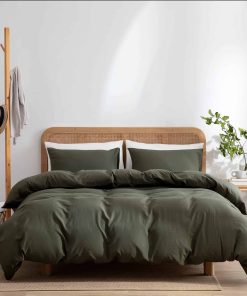 Funda de Edredón Verde Oscuro Queen, Set de Ropa de Cama