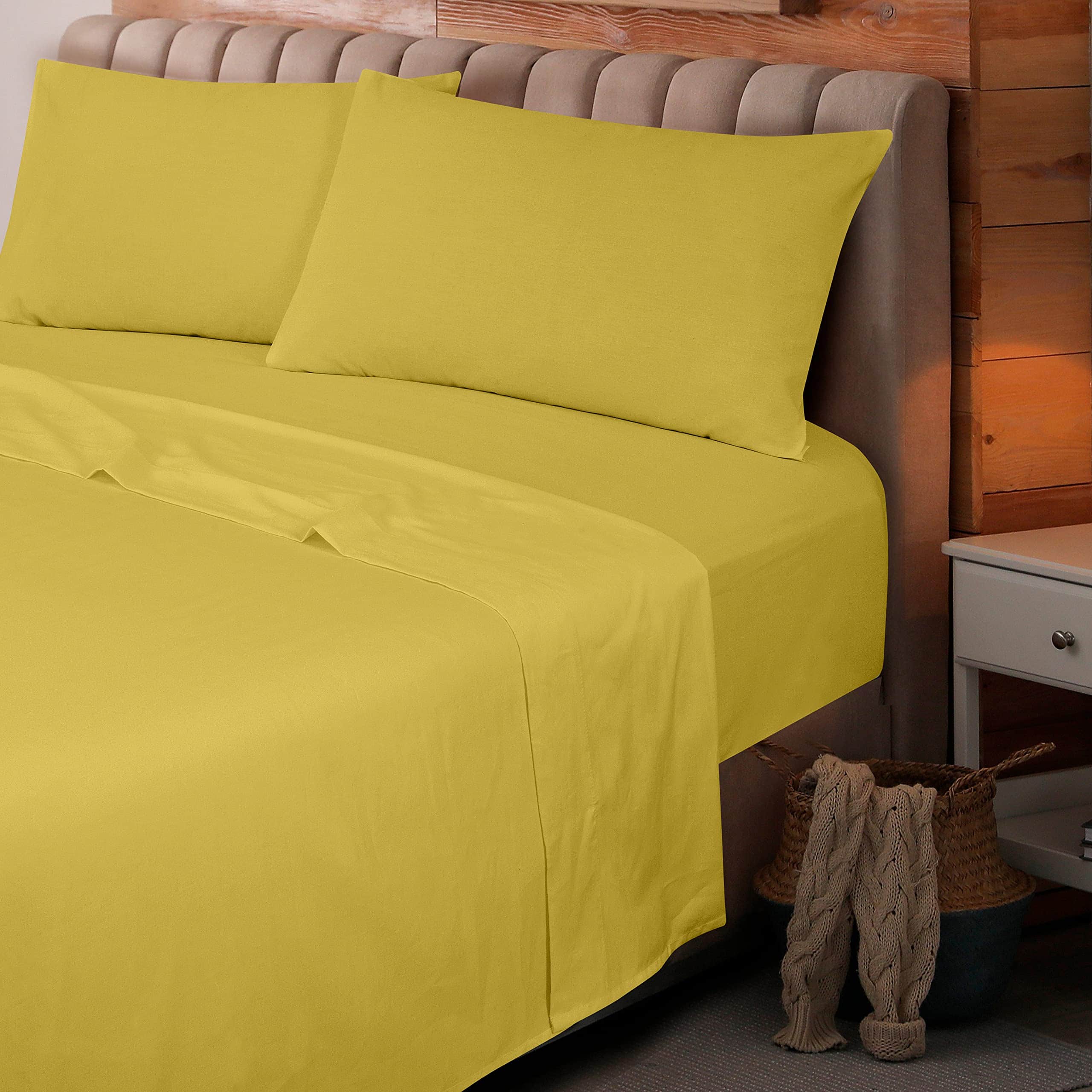 Juego de Sábanas de Algodón Peinado de 300 -Amarillo - Imagen 8