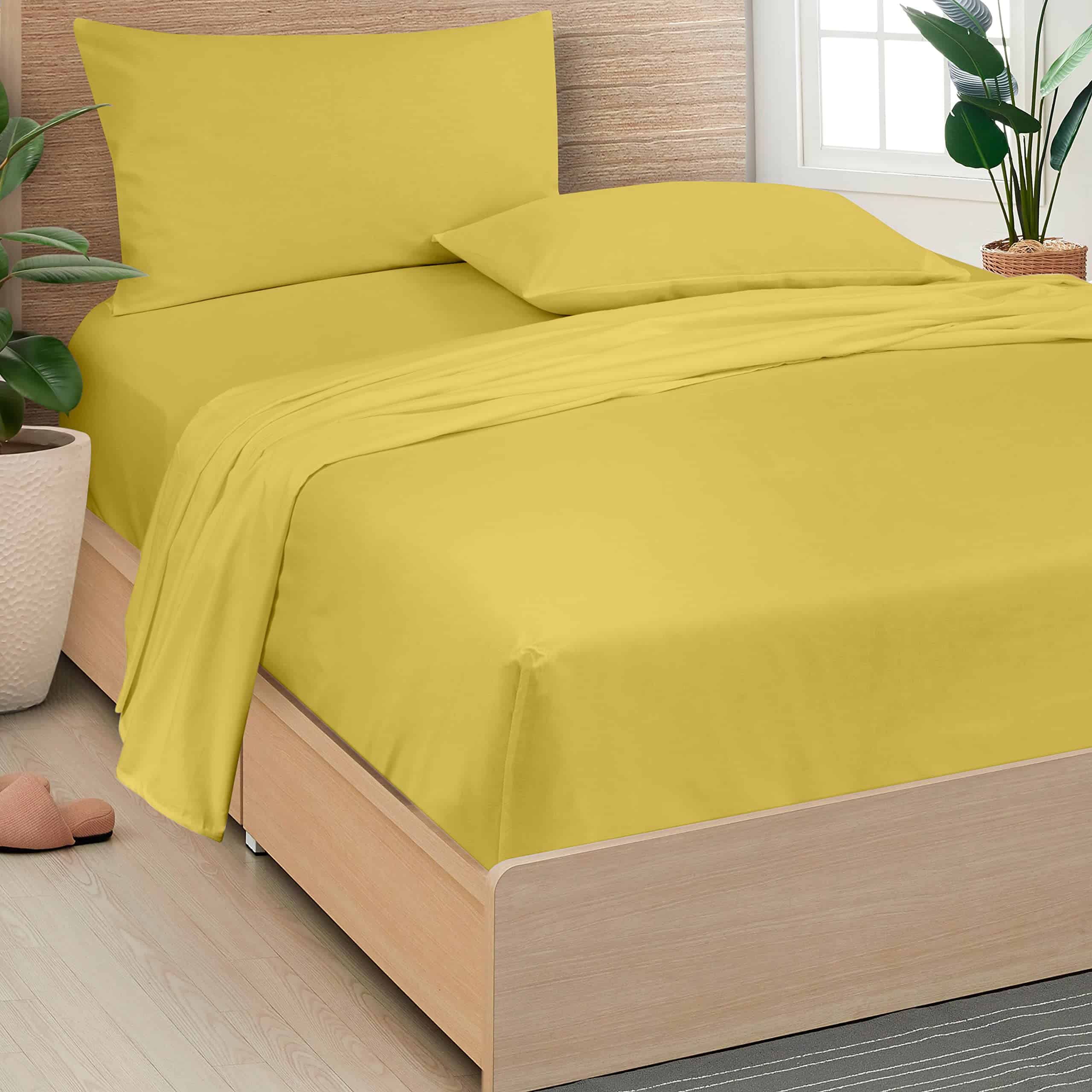 Juego de Sábanas de Algodón Peinado de 300 -Amarillo - Imagen 7