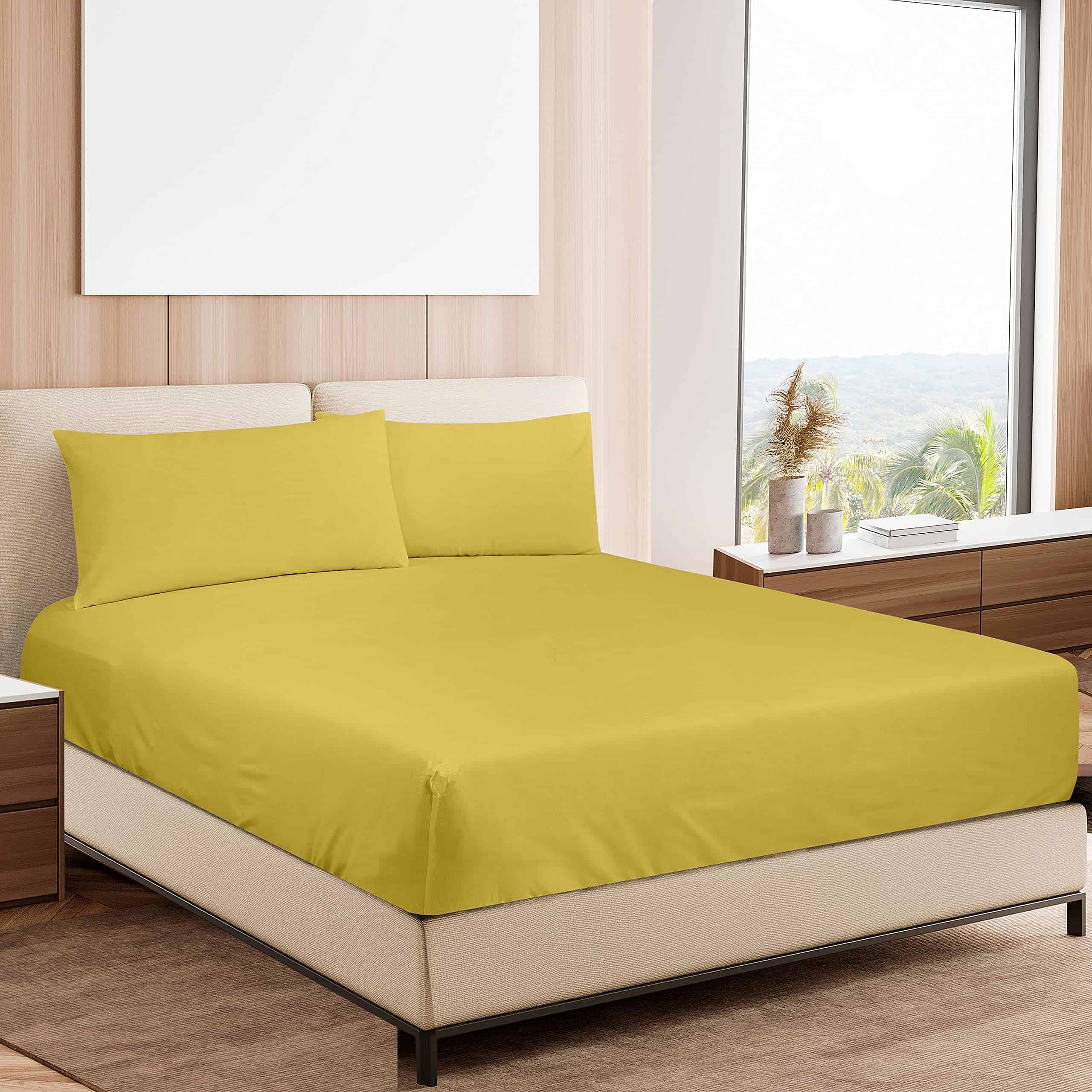 Juego de Sábanas de Algodón Peinado de 300 -Amarillo - Imagen 10