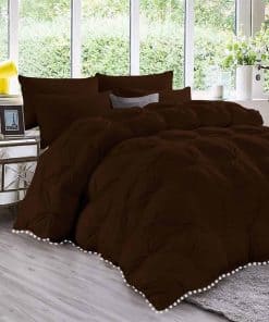 Juego de Edredón con Pliegues de Pom Pom Blanco de 5 Piezas