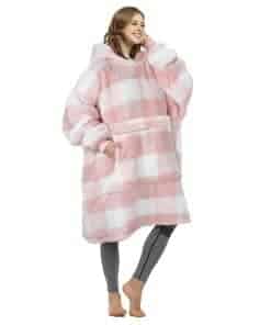 Manta con capucha de cuadros rosas Catalonia, oversized,