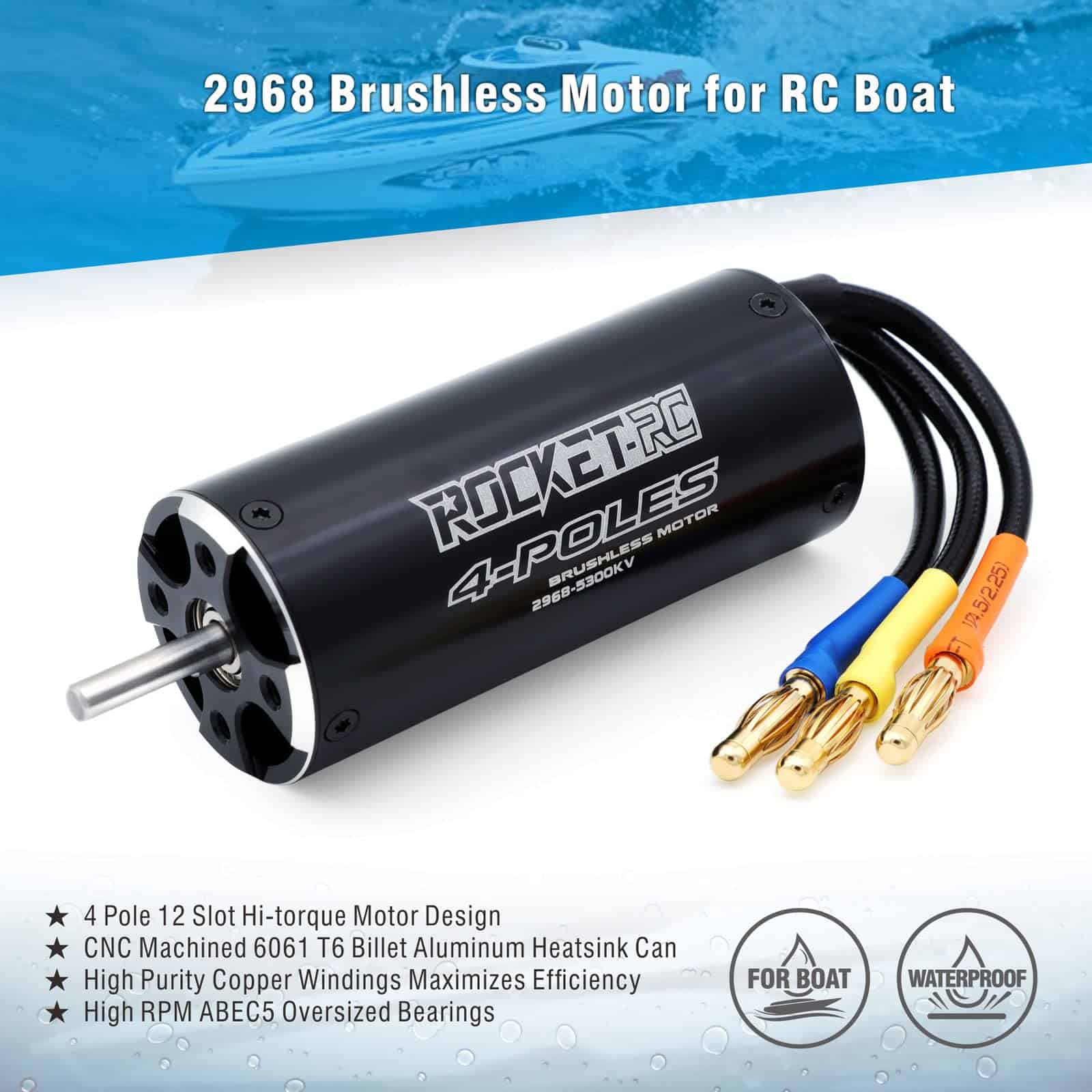 Motor de Barco RC sin Escobillas 2968, Surpass Hobby 5300KV - Imagen 3