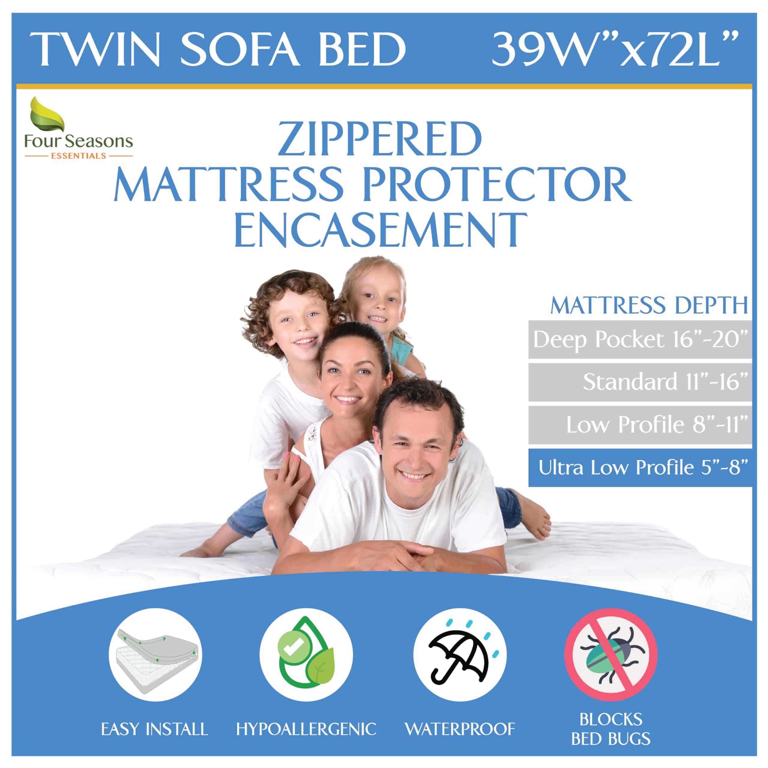 Protector de colchón para sofá cama tamaño twin 39" Wx72