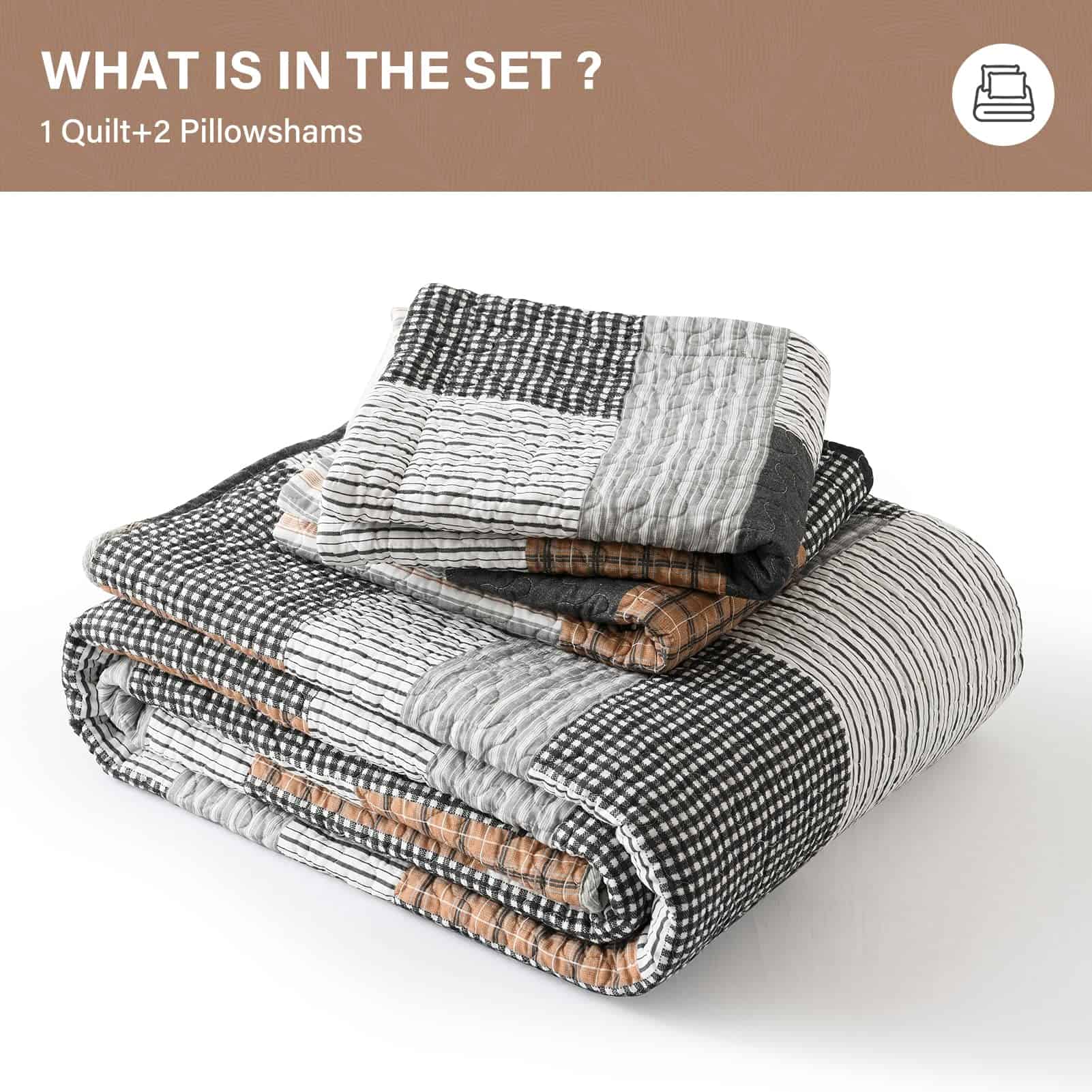 Juego de Edredón King Size SahSahCasa, -Gris/Negro/Marrón/Bl - Imagen 7