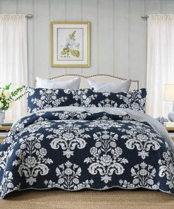 Juego de Colcha Qiqiong Queen, Azul Marino 100% Algodón