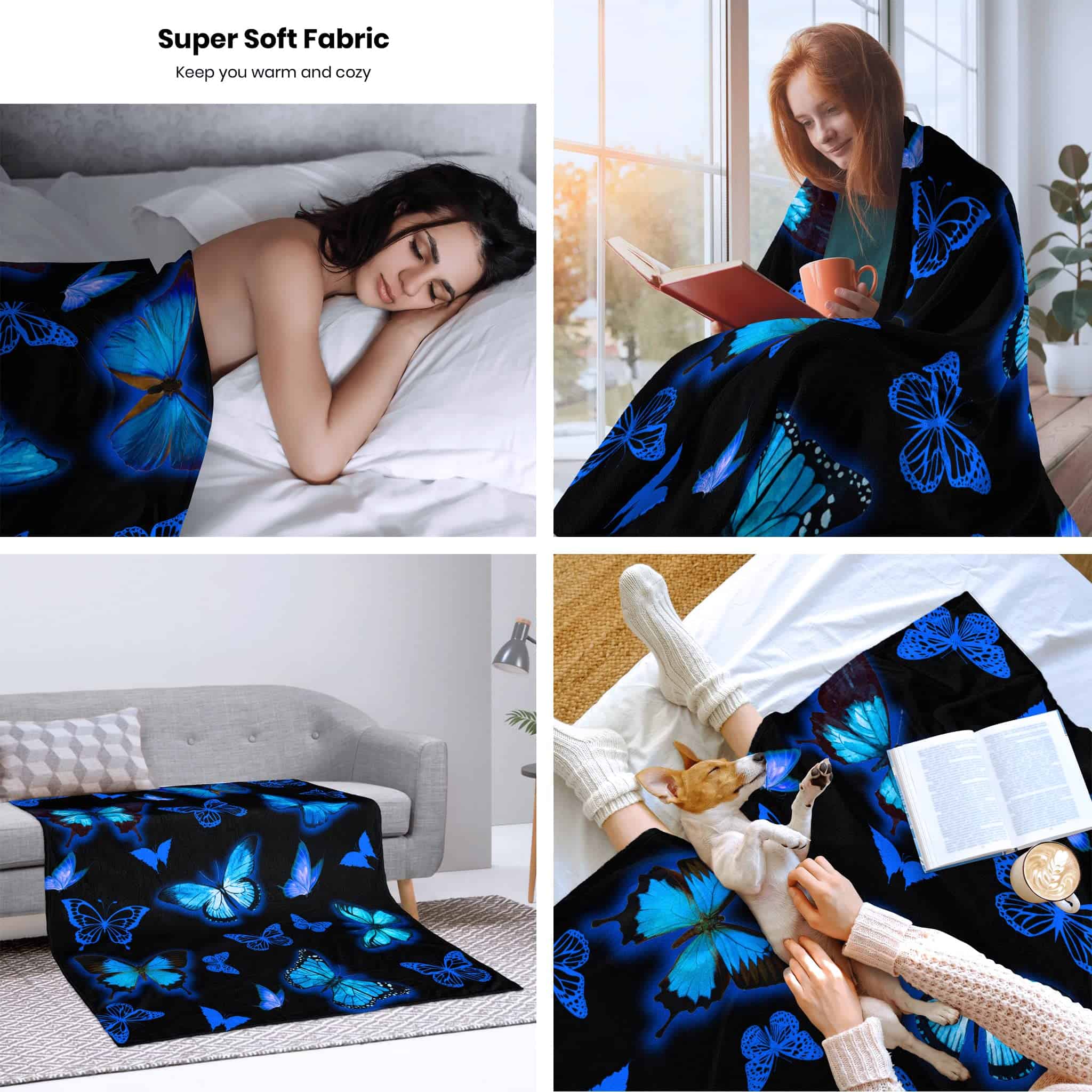 Manta con Mariposas Azules Ultra Suave Franela Hermosa - Imagen 3