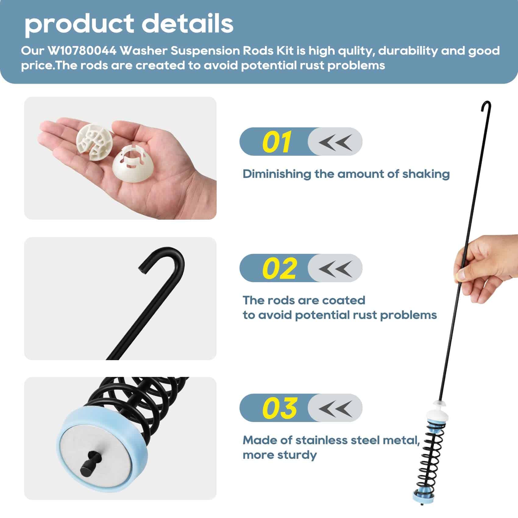 Varillas de suspensión para lavadora W10780044, repuesto - Imagen 4