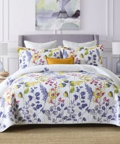 Colcha King Size Floral Finlonte, Colcha de Algodón Púrpura