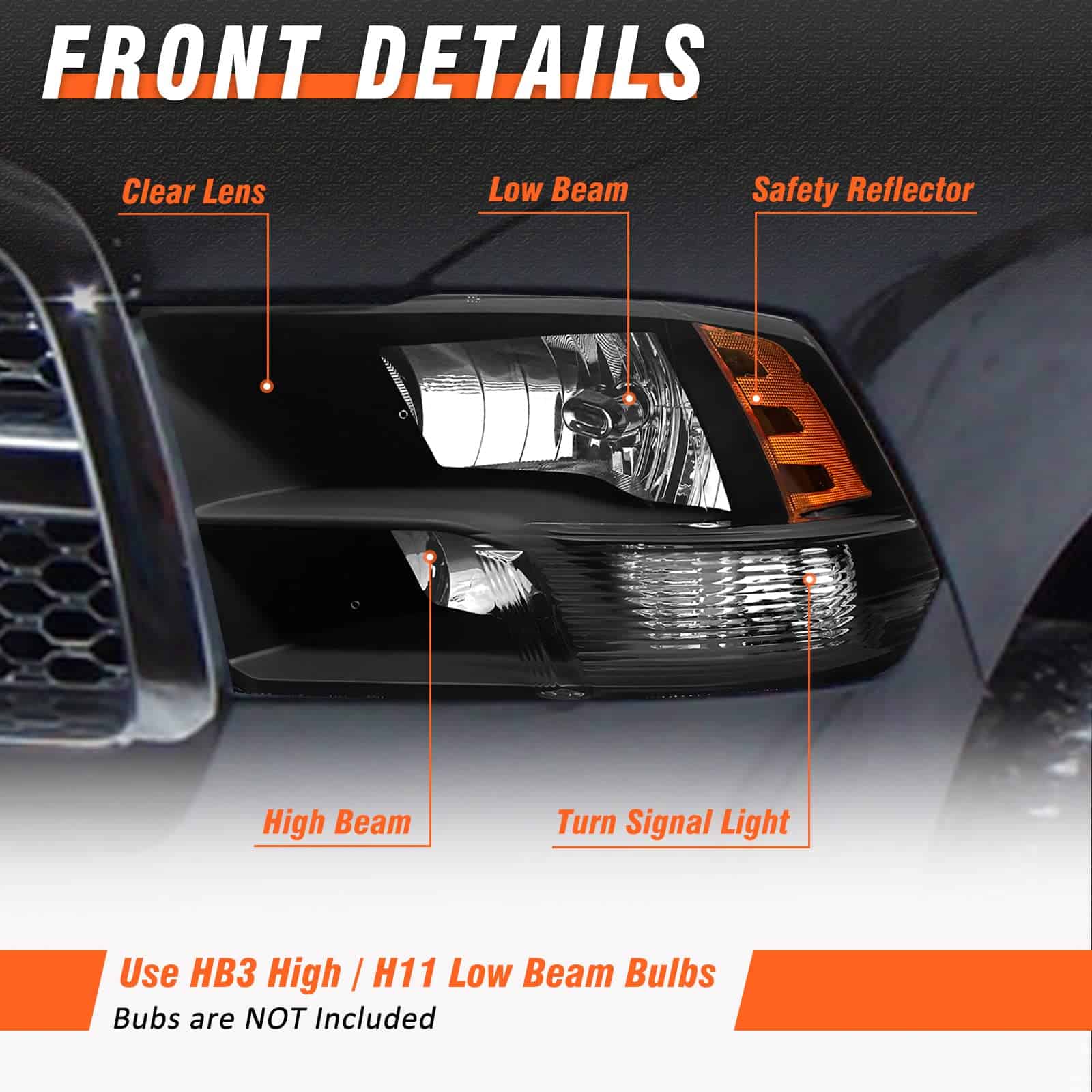 Conjunto de faros AXLAHA 2009-2018 para Dodge Ram 2009-2018 - Imagen 4