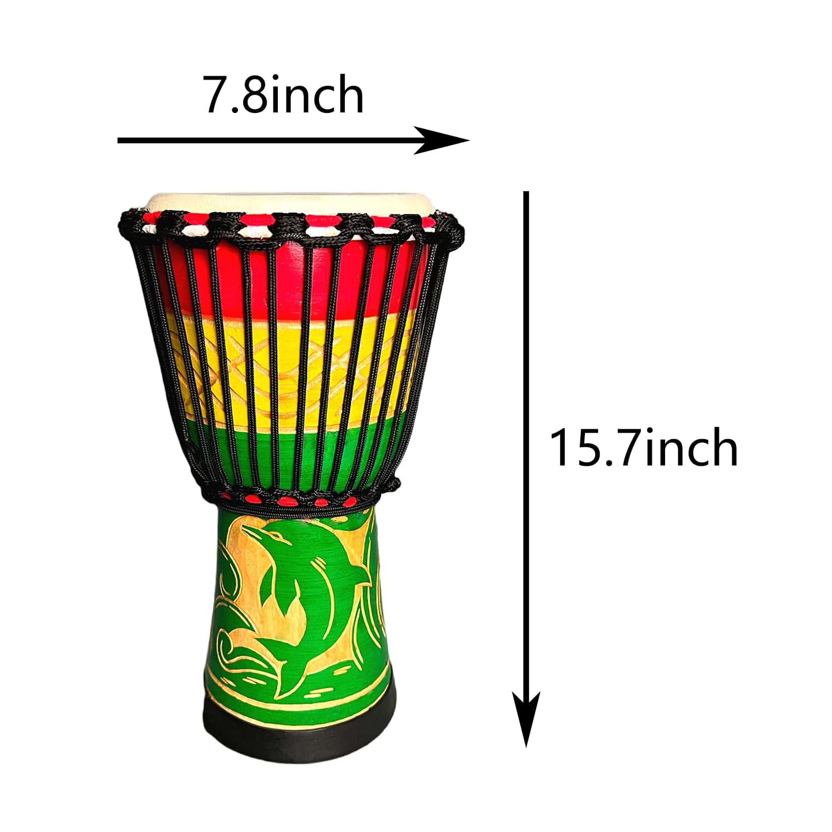 Tambor Djembe RUOSWTE 8'', Tallado en Madera Sólida, - Imagen 4