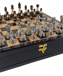 Conjunto de Piezas de Ajedrez Staunton Cromado y Negro con