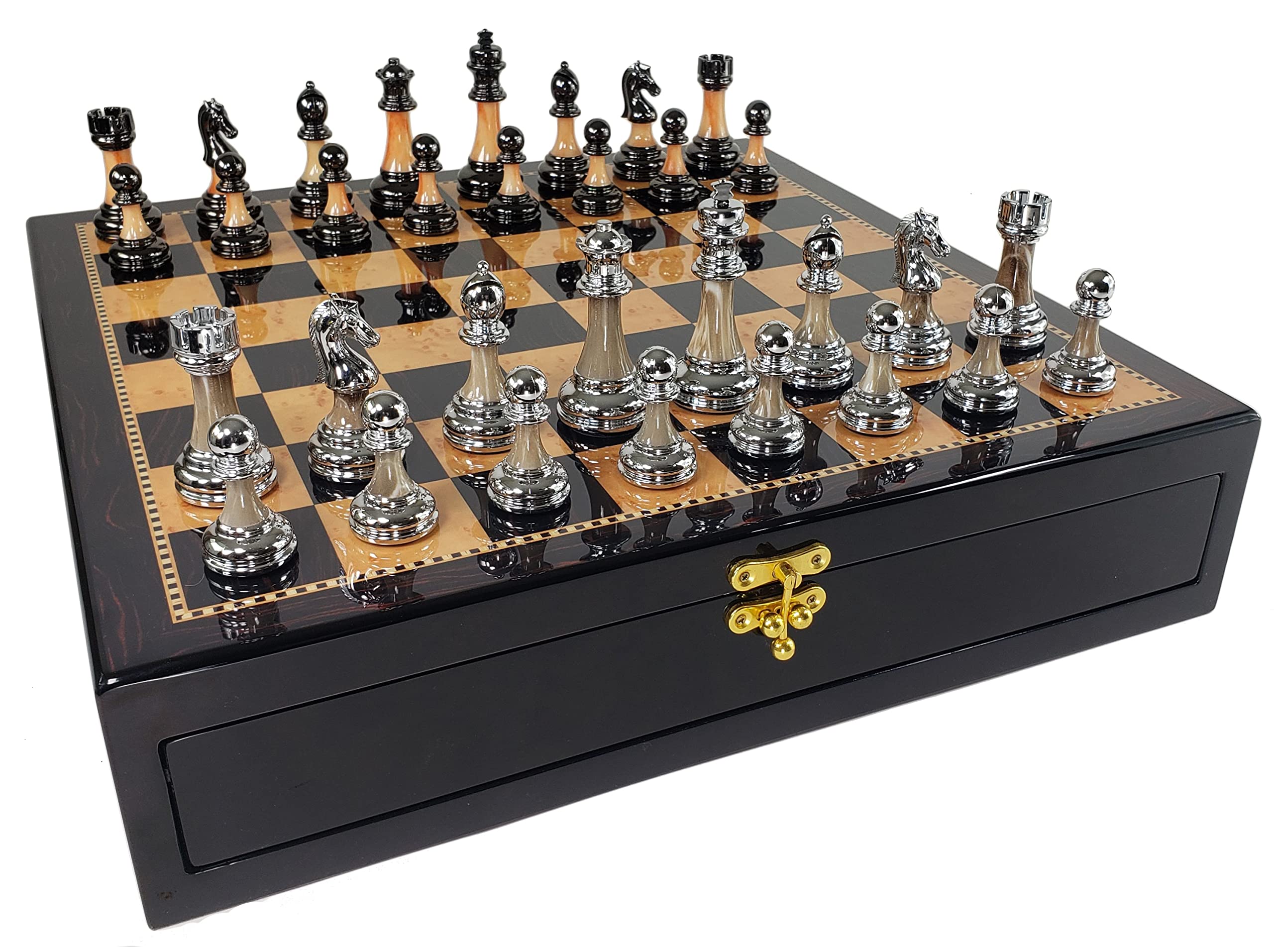 Conjunto de Piezas de Ajedrez Staunton Cromado y Negro con