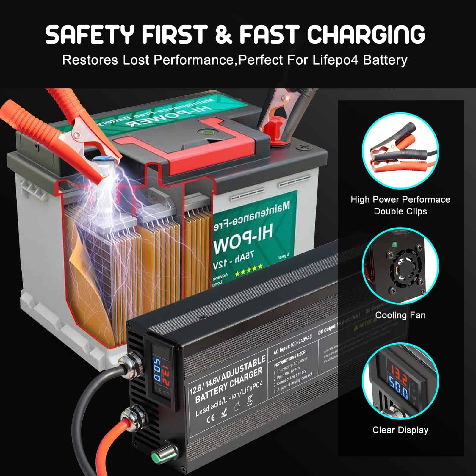 Cargador de batería 14.6V 50A Lifepo4 Cargador de batería - Imagen 5