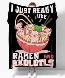 Manta de Cama Suave I Just Really Like Ramen and Axolotls -