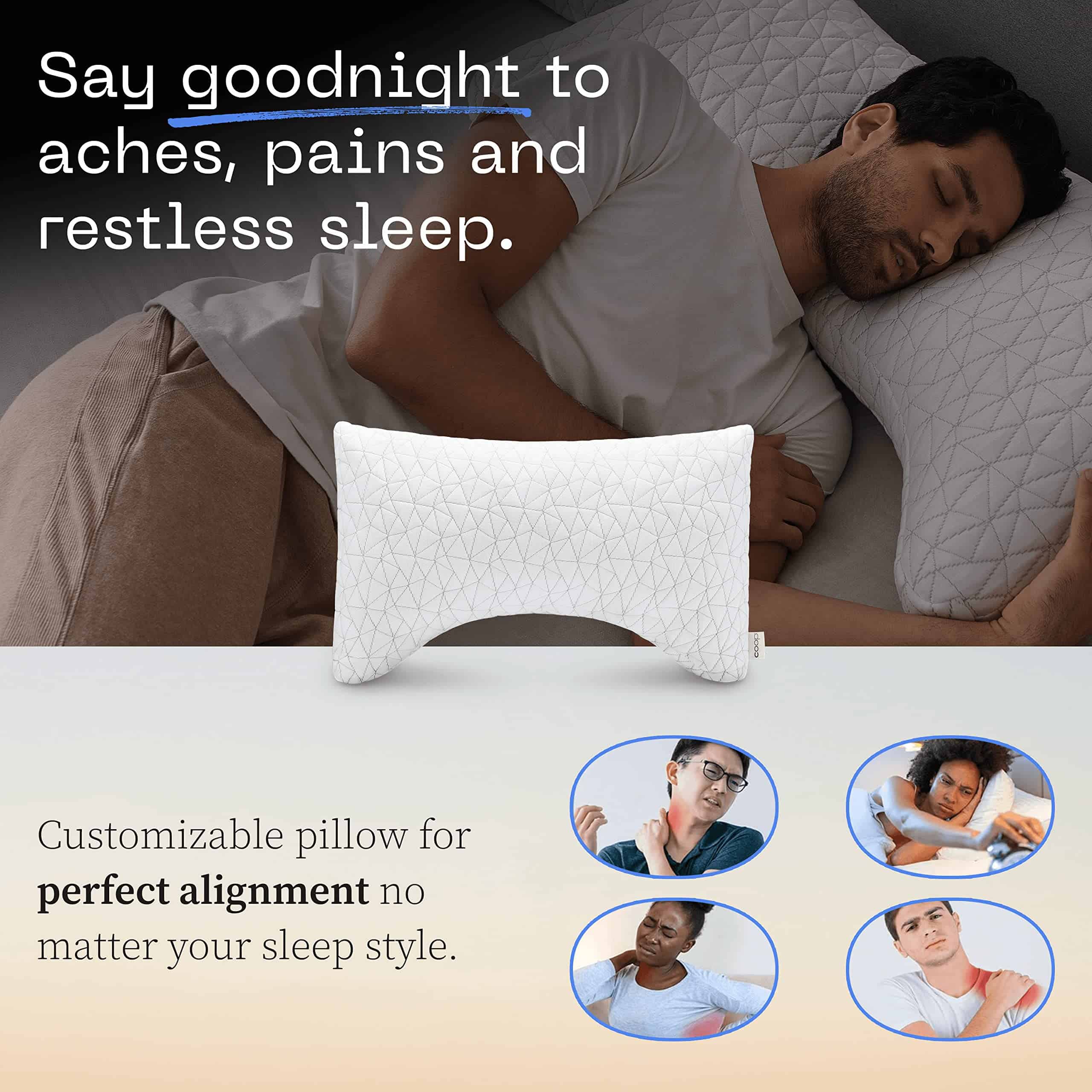 Almohada Ajustable Coop Home Goods -Blanco en Forma de Media - Imagen 3