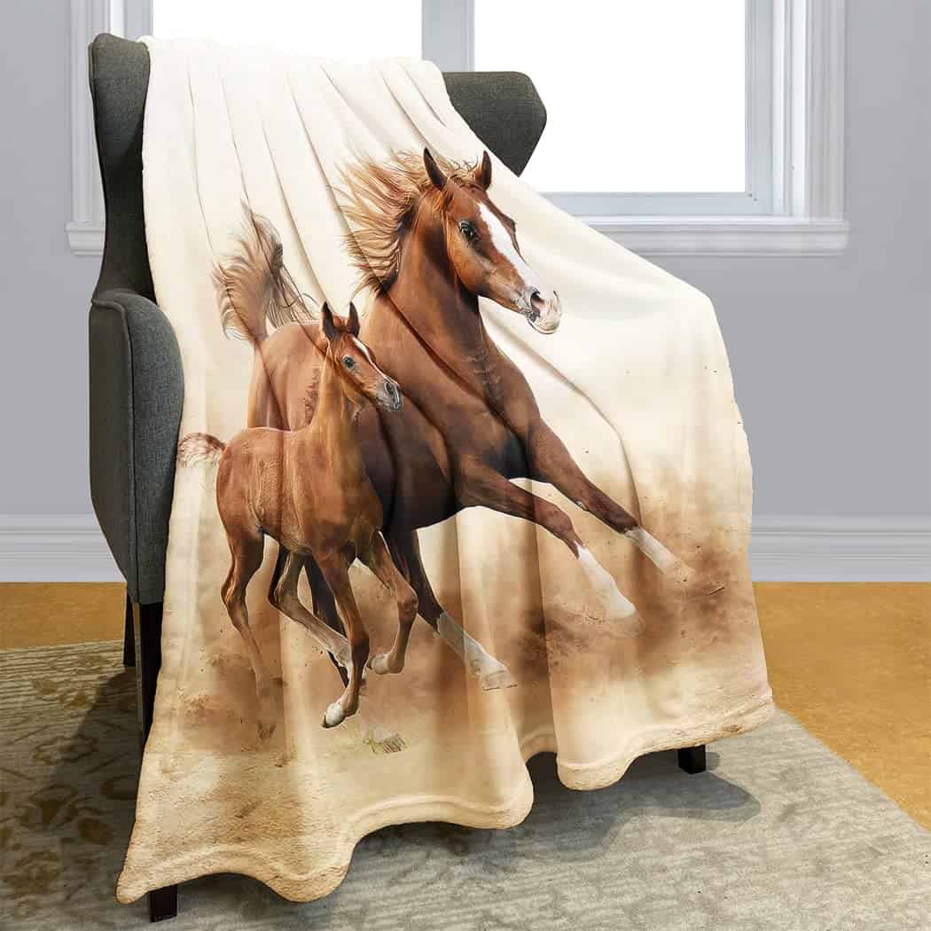 SXCHEN 60"x80" Mantas de Sofá de Lanzar Plush Dos Caballos - Imagen 3